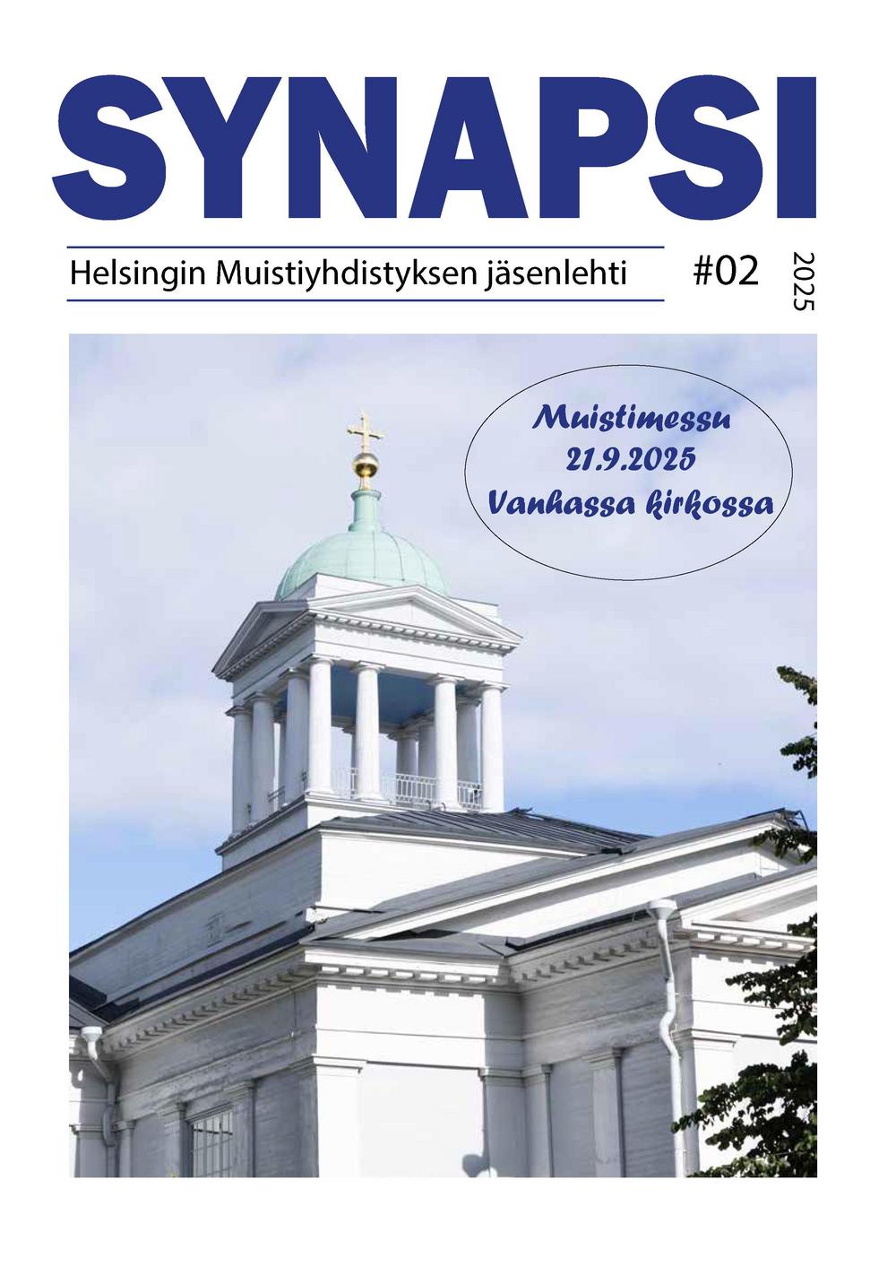 Synapsi 2 lehden kansikuva, jossa näkyy Helsingin Vanhakirkko
