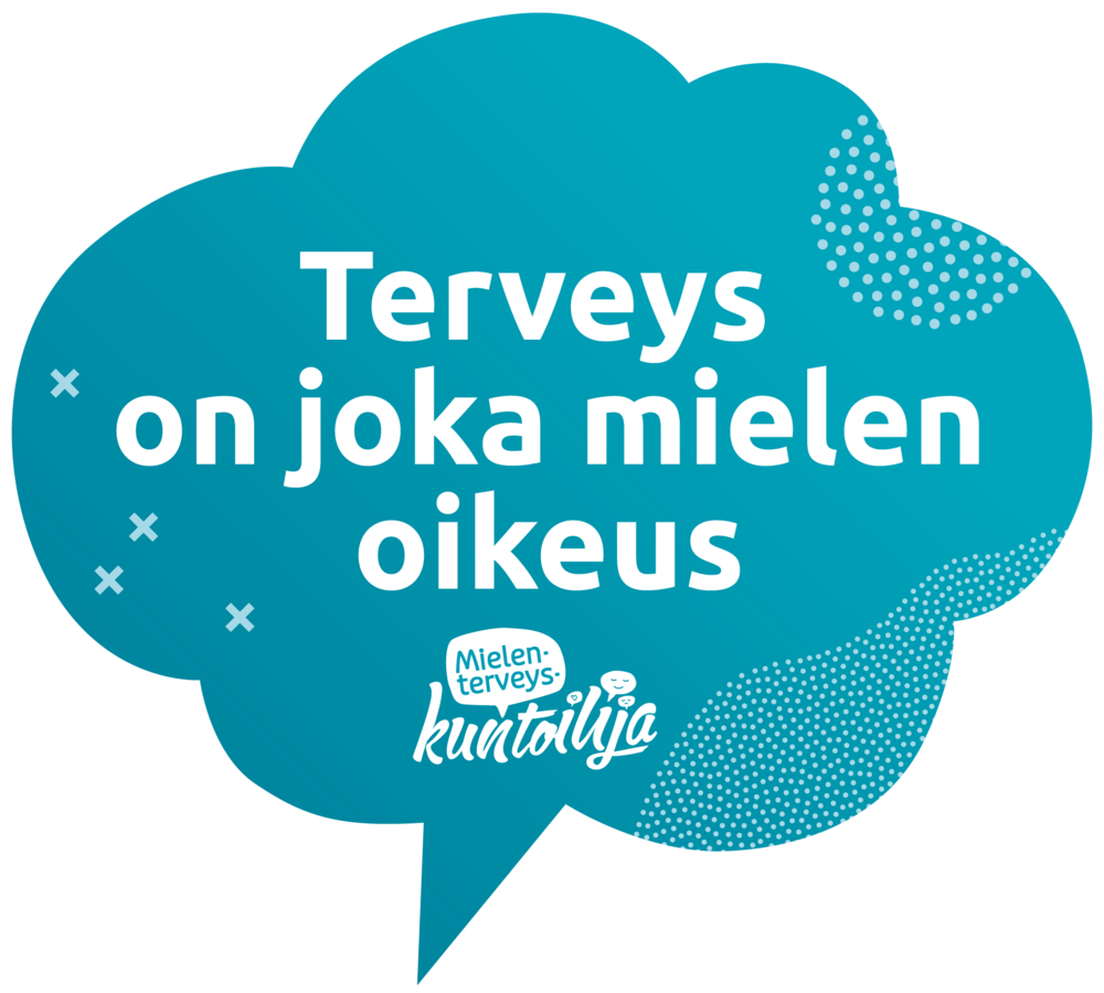Turkoosi puhekupla, jossa on teksti "Terveys on joka mielen oikeus".